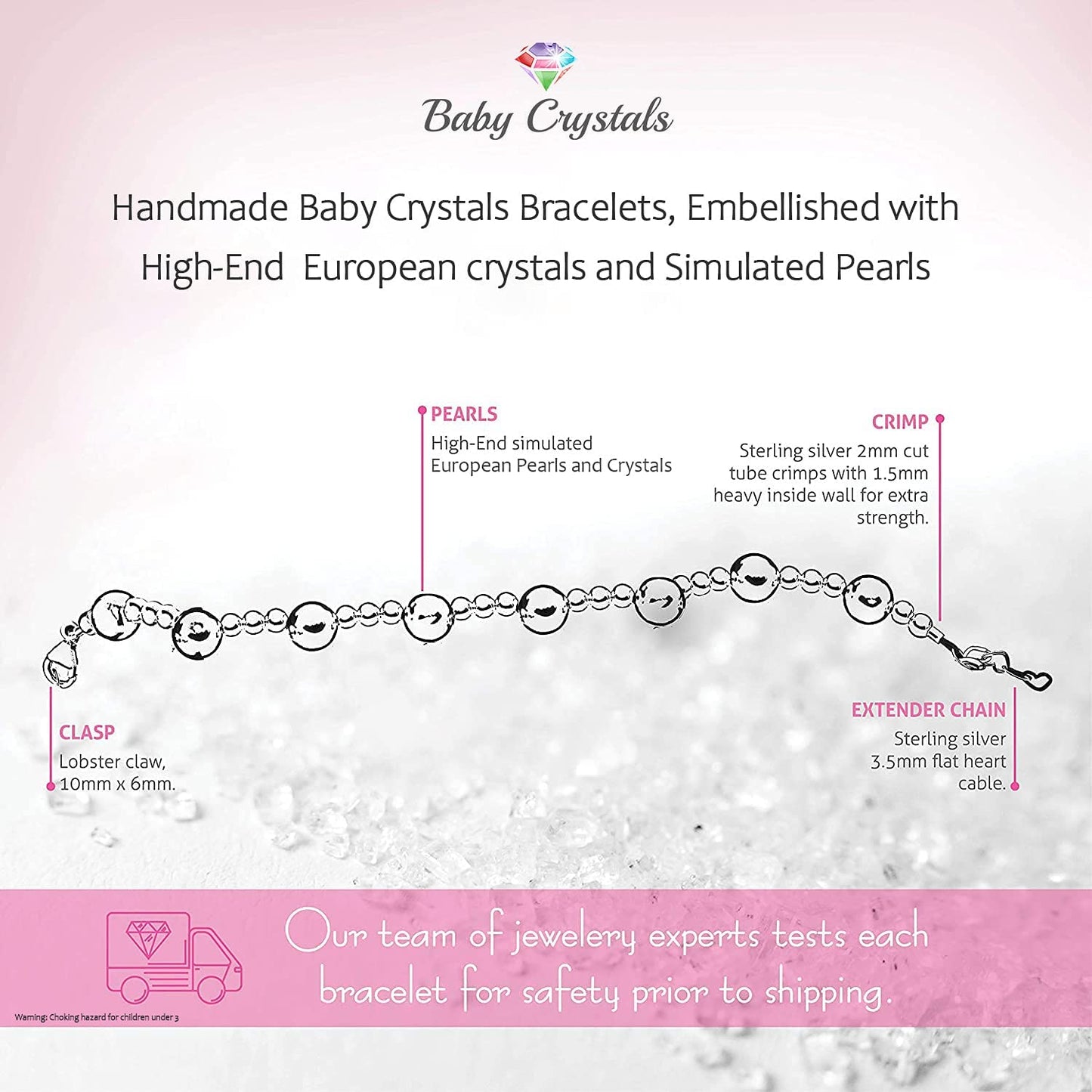 Baby Crystals Sterling Silver Charm Bracelets for Girls -Girls Jewelry with High End European White Simulated Pearls and European Crystals – Birthday Gifts, Pearl Bracelet for Girls Apparel & Accessories > Jewelry > Bracelets Baby Crystals   