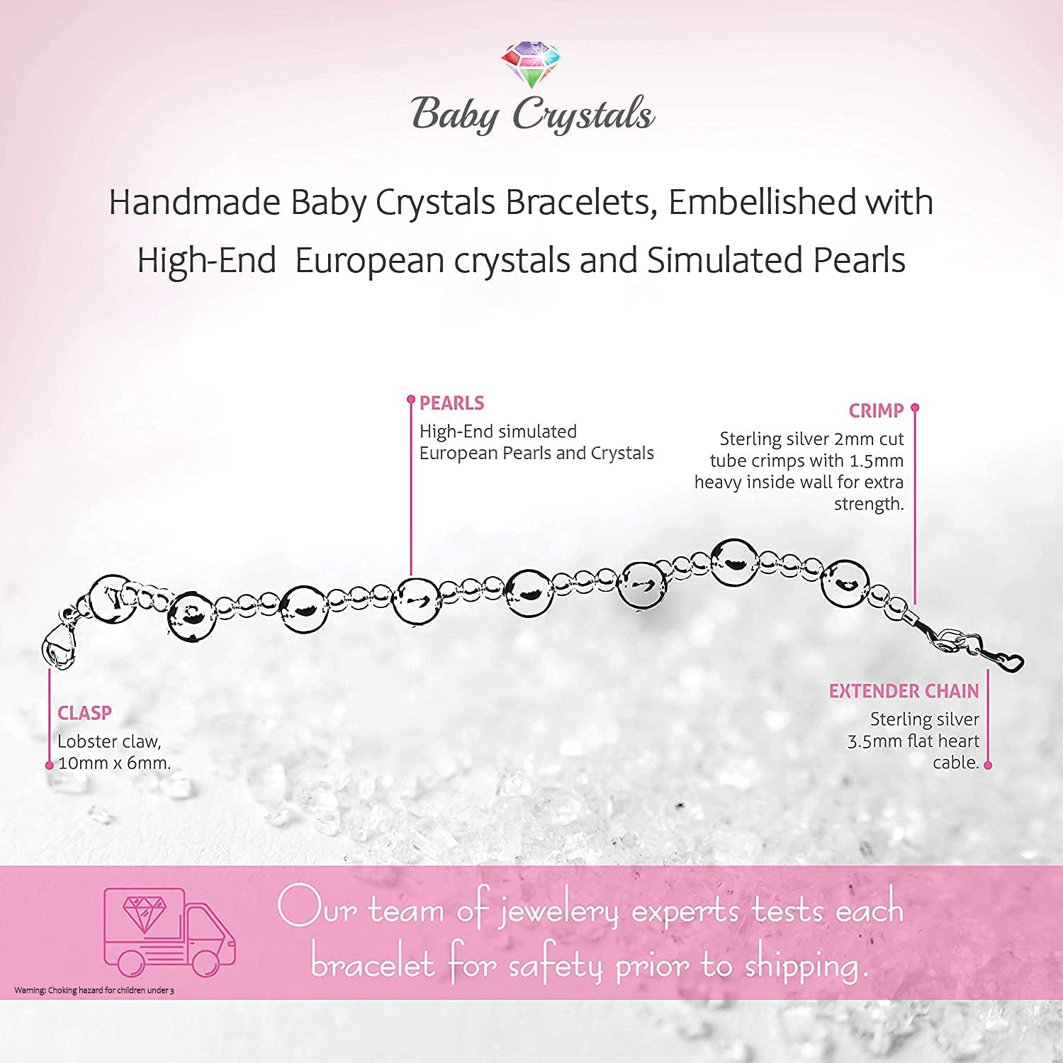 Baby Crystals Sterling Silver Charm Bracelets for Girls -Girls Jewelry with High End European White Simulated Pearls and European Crystals – Birthday Gifts, Pearl Bracelet for Girls Apparel & Accessories > Jewelry > Bracelets Baby Crystals   