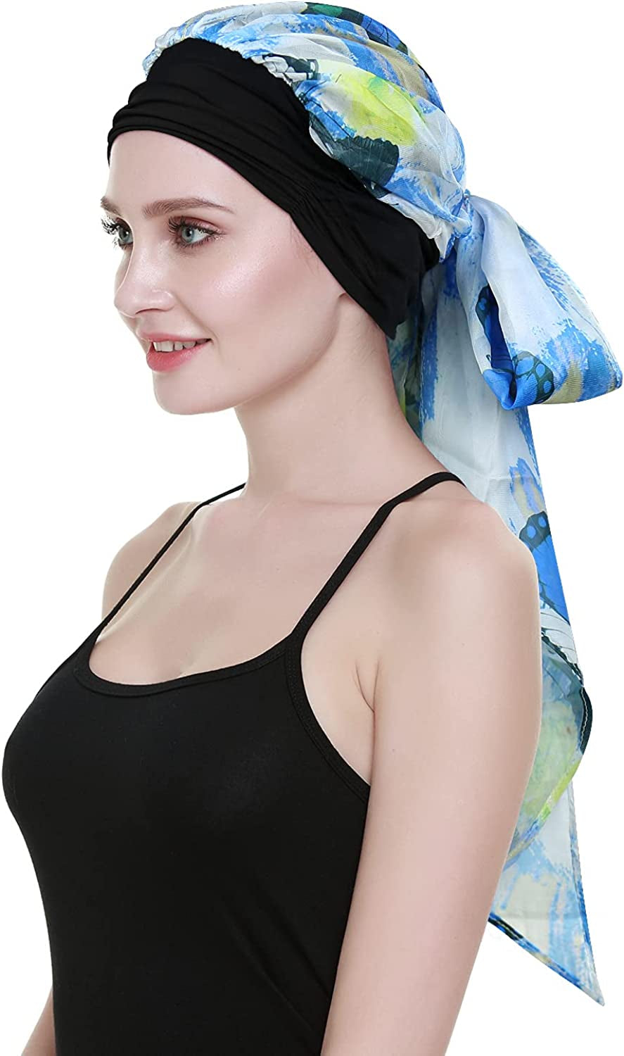 Chemo Headwear Headwrap Scarf Cancer Caps Gifts for Hair Loss Women Apparel & Accessories > Clothing Accessories > Bandanas & Headties FocusCare Sky Butterfly  