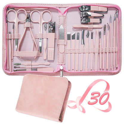 Manicure Set 30 in 1 Nail Clipper Set,Redflow Nail Clippers,Fingernail & Toenail Clippers,Manicure Tools,Pedicure Tools,Suitable for Travel Manicure Kit,Nail Set Kit with Everything Profe (Black) Health & Beauty > Personal Care > Cosmetics > Cosmetic Tools > Nail Tools RedFlow A-pink  