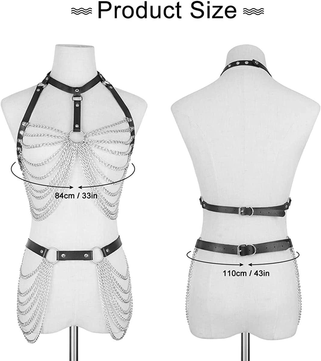 DOTASI Punk Leather Chain Belt Black Layered Body Chain Jewelry Accessory for Women and Girls Apparel & Accessories > Jewelry > Body Jewelry DOTASI   
