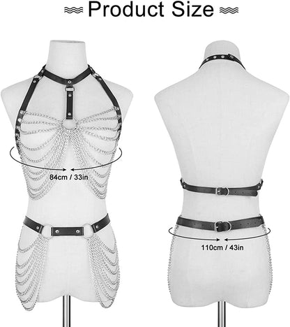 DOTASI Punk Leather Chain Belt Black Layered Body Chain Jewelry Accessory for Women and Girls Apparel & Accessories > Jewelry > Body Jewelry DOTASI   