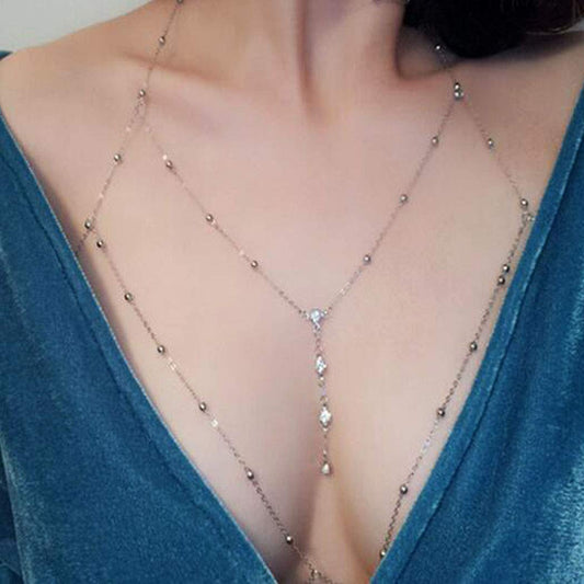 Blindery Sexy Body Chain Rhinestone Silver Chain Bra Layered Body Jewelry Crystal Waist Chain Beaded Body Accessory for Women Apparel & Accessories > Jewelry > Body Jewelry Blindery   