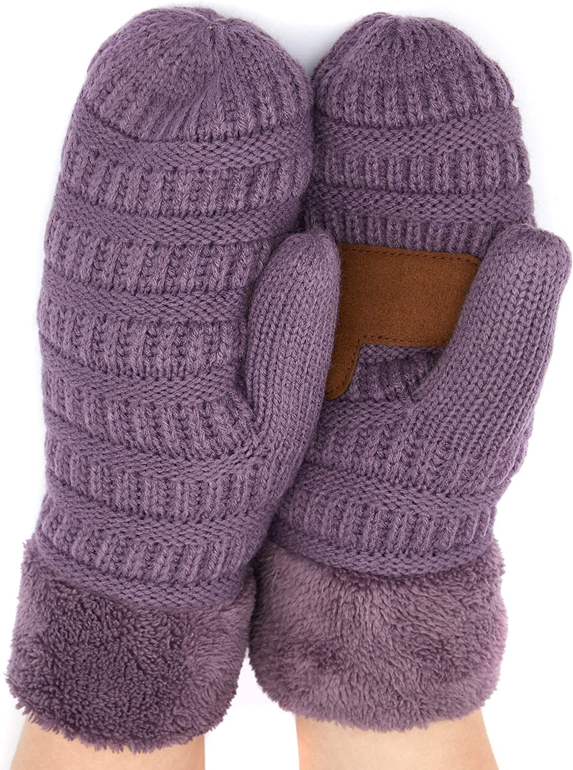 C.C Women Thick Knit Faux Fur Sherpa Fleece Lined Warm Winter Gloves Mittens (CG-36)(MT-008,25,715,816,1816,6245) Apparel & Accessories > Clothing Accessories > Gloves & Mittens C.C Violet -Thick Solid  