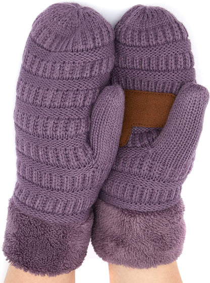 C.C Women Thick Knit Faux Fur Sherpa Fleece Lined Warm Winter Gloves Mittens (CG-36)(MT-008,25,715,816,1816,6245) Apparel & Accessories > Clothing Accessories > Gloves & Mittens C.C Violet -Thick Solid  