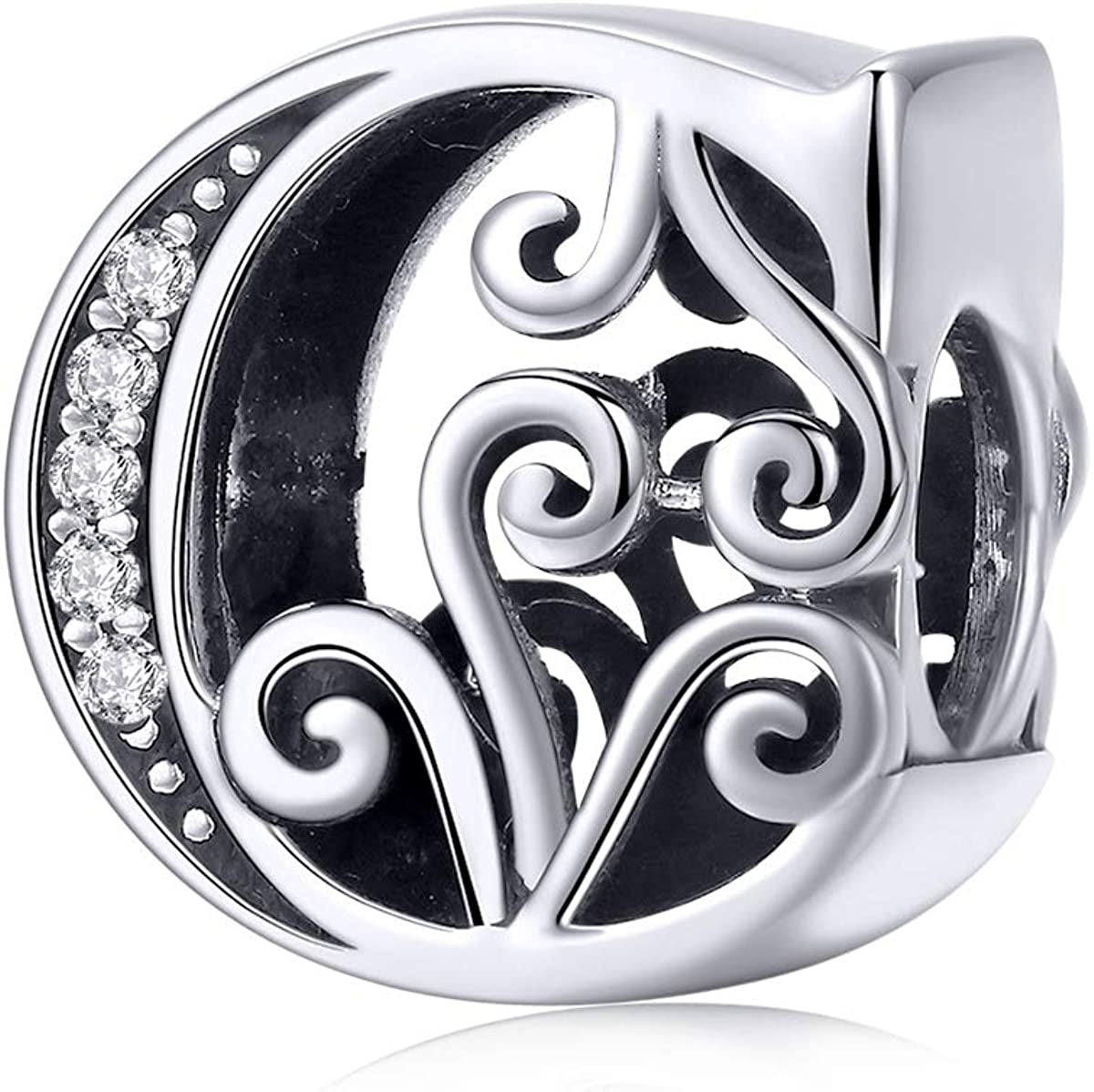 Solid 925 Sterling Silver with Cubic Stones, Complete A~Z Gift Options Alphabet Charm Letter Beads Fit Pandora European Bracelets Apparel & Accessories > Jewelry > Bracelets ABAOLALA ALPHABET C  