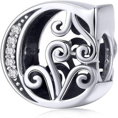 Solid 925 Sterling Silver with Cubic Stones, Complete A~Z Gift Options Alphabet Charm Letter Beads Fit Pandora European Bracelets Apparel & Accessories > Jewelry > Bracelets ABAOLALA ALPHABET C  