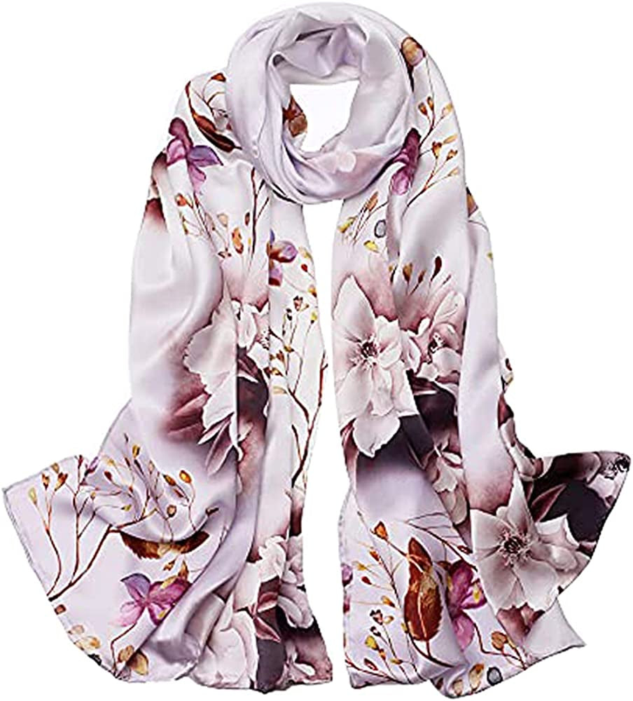 Women'S Mulberry Silk Scarf Floral Print Satin Long Scarf Wrap Shawl Apparel & Accessories > Clothing Accessories > Scarves & Shawls Smi&Love Pxdy06  