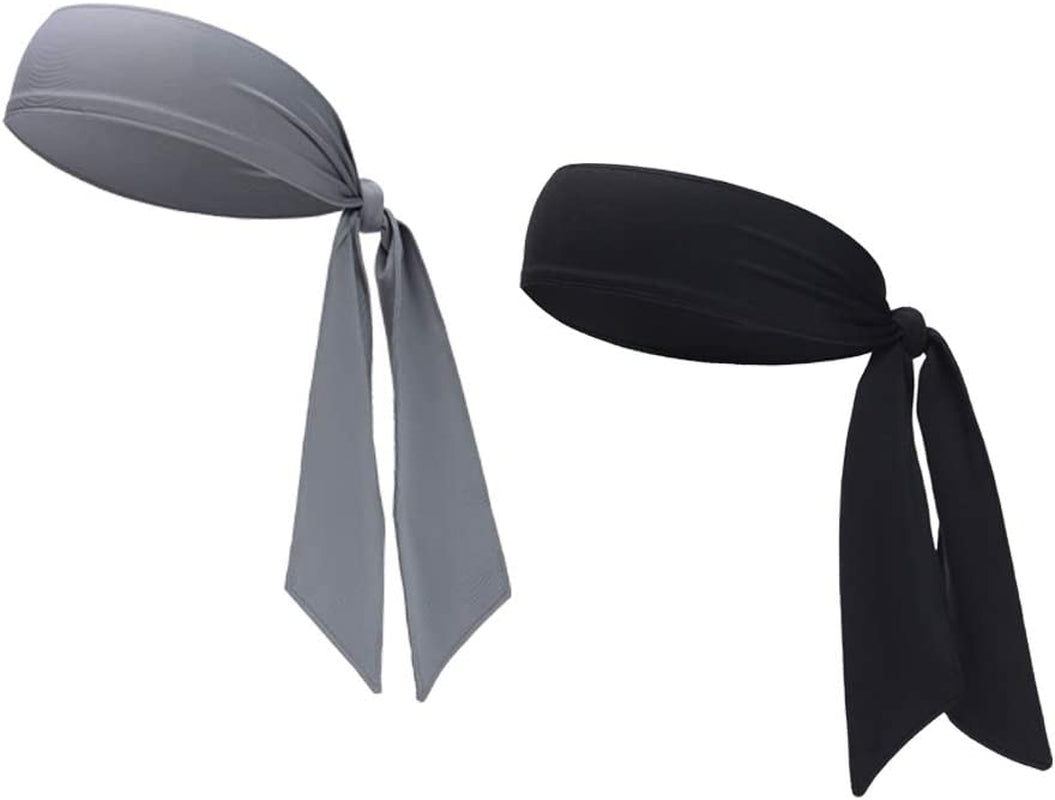 Sports Headband - Head Tie Tennis Tie Hairband - Sweatbands Headbands Wristbands Head Wrap - Ideal for Working Out,Tennis Apparel & Accessories > Clothing Accessories > Bandanas & Headties DEMIL 2pcs-grey+black  