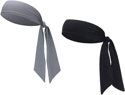 Sports Headband - Head Tie Tennis Tie Hairband - Sweatbands Headbands Wristbands Head Wrap - Ideal for Working Out,Tennis Apparel & Accessories > Clothing Accessories > Bandanas & Headties DEMIL 2pcs-grey+black  