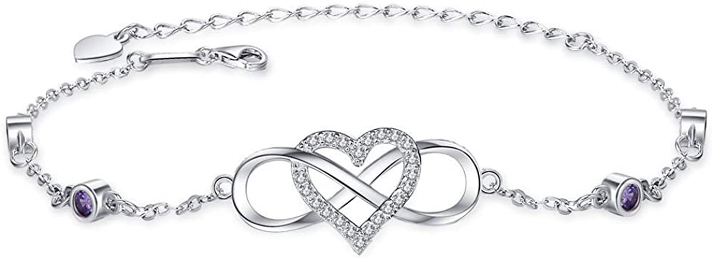 S925 Sterling Silver Ankle Bracelets for Women,Infinity Anklet with Heart Design Charm Jewelry,Gift for Women Mother Apparel & Accessories > Jewelry > Anklets Nieboa   