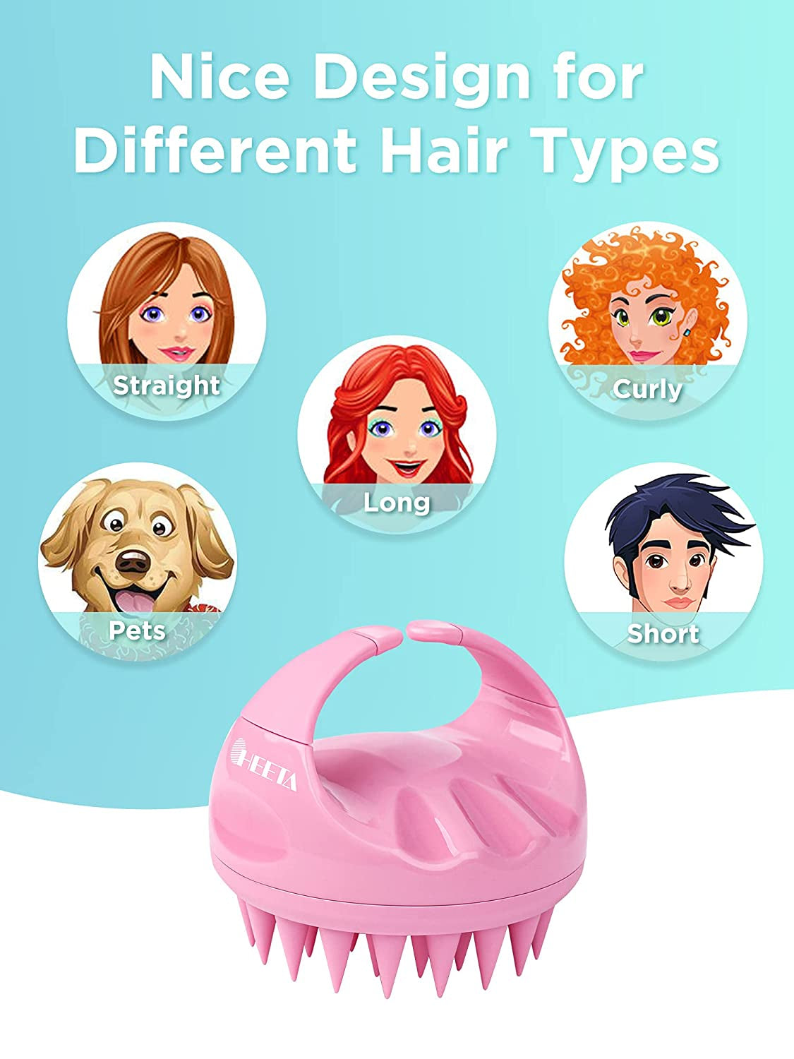 HEETA Hair Shampoo Brush, Upgraded Wet & Dry Hair Scalp Massager with Soft Silicone, Scalp Exfoliator for Remove Dandruff, Scalp Scrubber Hair Care Tools for Women, Men, Pets (Pink) Health & Beauty > Personal Care > Hair Care HEETA   