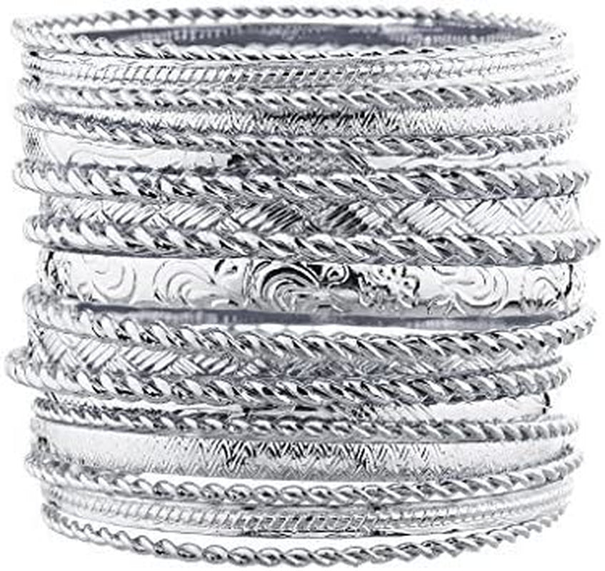 Lux Accessories Flower Mixed Metal Aztec Multi Bangle Set Apparel & Accessories > Jewelry > Bracelets LUX ACCESSORIES Shiny Silver  