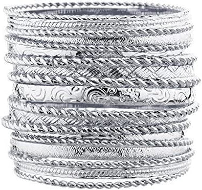 Lux Accessories Flower Mixed Metal Aztec Multi Bangle Set Apparel & Accessories > Jewelry > Bracelets LUX ACCESSORIES Shiny Silver  