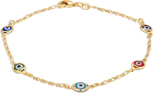Barzel 18K Gold Plated Multi Color Evil Eye Anklet for Women - Made in Brazil Apparel & Accessories > Jewelry > Anklets Barzel   