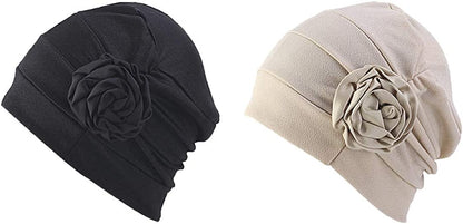 Chemo Headwear Turban Head Wrap Flower Beanie Scarf Cap Hair Loss Hat for Cancer Apparel & Accessories > Clothing Accessories > Headwear LUFUTE 1f-black+beige  