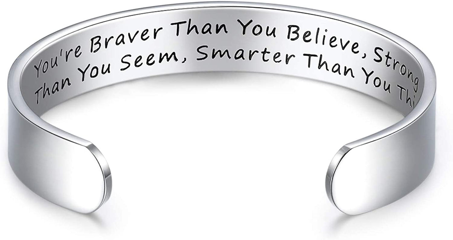 CERSLIMO Inspirational Gifts for Women Bracelet, Personalized Inspire Quotes Cuff Bangle Friendship Jewelry Graduation Encouragement Gift for Her Teen Girls Apparel & Accessories > Jewelry > Bracelets CERSLIMO You're Braver Than You Believed…  