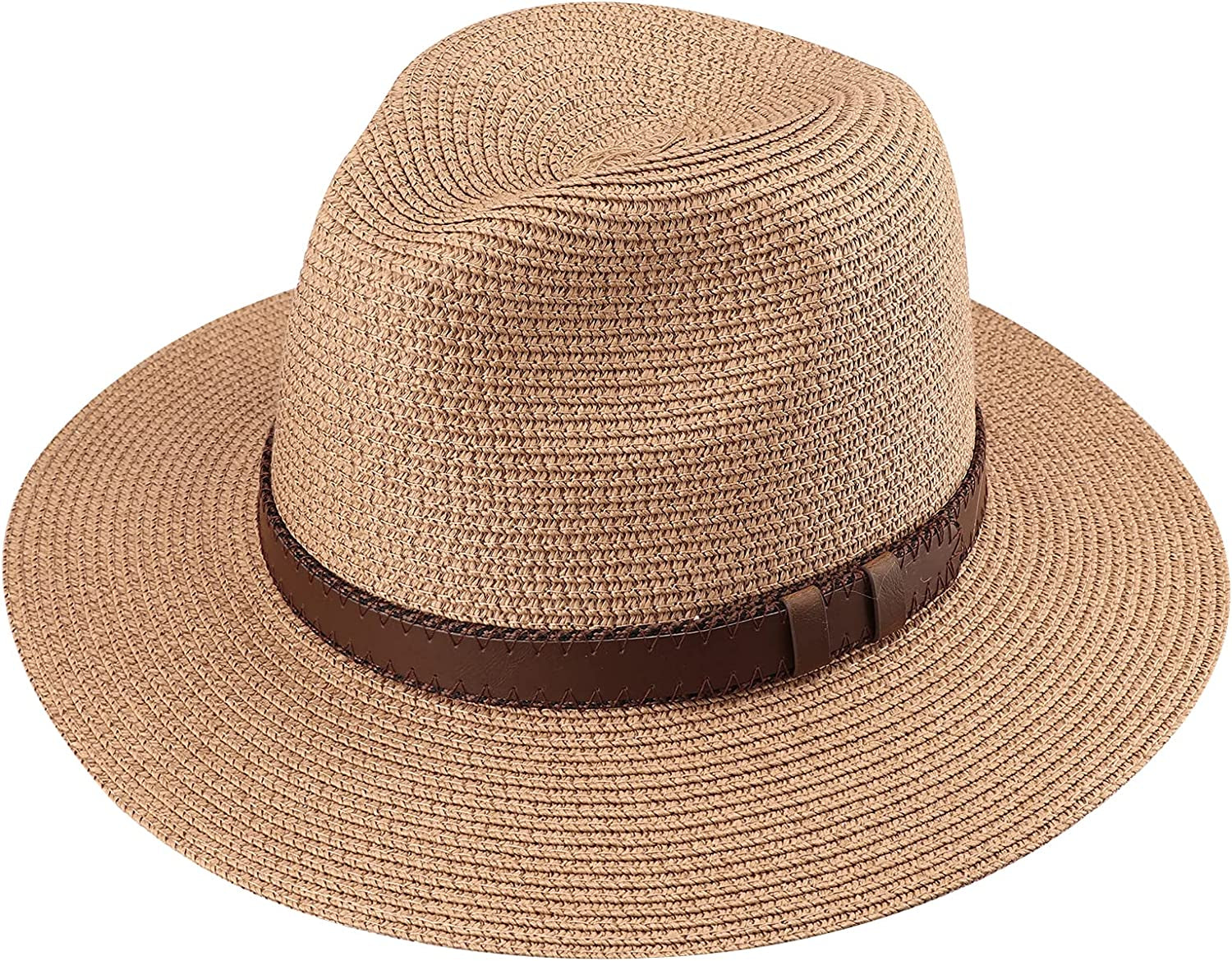 DRESHOW Women Straw Panama Hat Fedora Beach Sun Hat Wide Brim Straw Roll up Hat UPF 50+ Apparel & Accessories > Clothing Accessories > Hats DRESHOW Straw Hat Belt Loop: Khaki  