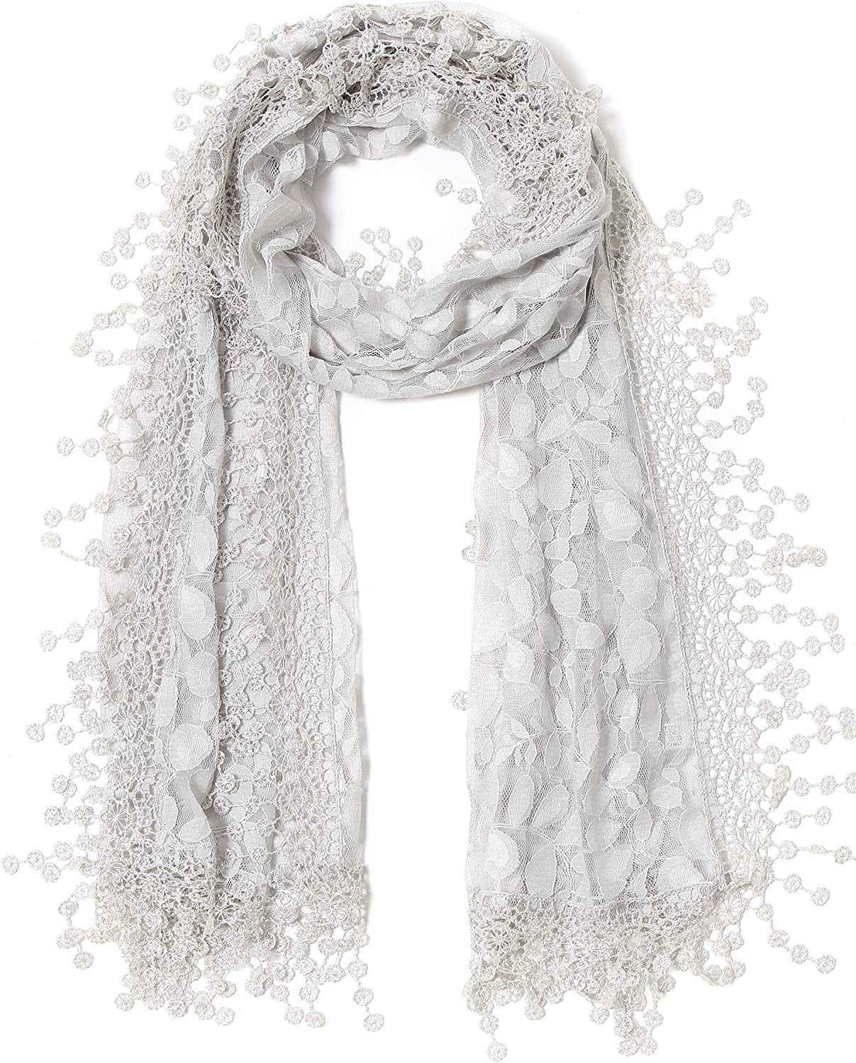 Women'S Lightweight Feminine Lace Teardrop Fringe Lace Scarf Vintage Scarf Mesh Crochet Tassel Cotton Scarf for Women Apparel & Accessories > Clothing Accessories > Scarves & Shawls Tan's Gray 21  