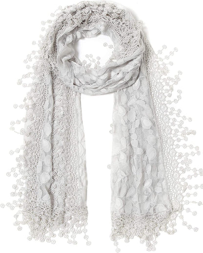 Women'S Lightweight Feminine Lace Teardrop Fringe Lace Scarf Vintage Scarf Mesh Crochet Tassel Cotton Scarf for Women Apparel & Accessories > Clothing Accessories > Scarves & Shawls Tan's Gray 21  