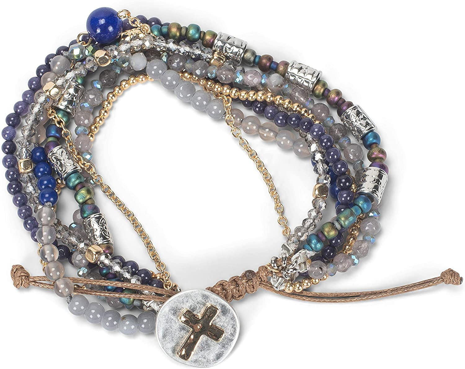 DEMDACO Beaded Love Turquoise Blue One Size Fits Most Glass and Metal Charm Bracelet Apparel & Accessories > Jewelry > Bracelets DEMDACO Beaded Prayer Indigo Blue  