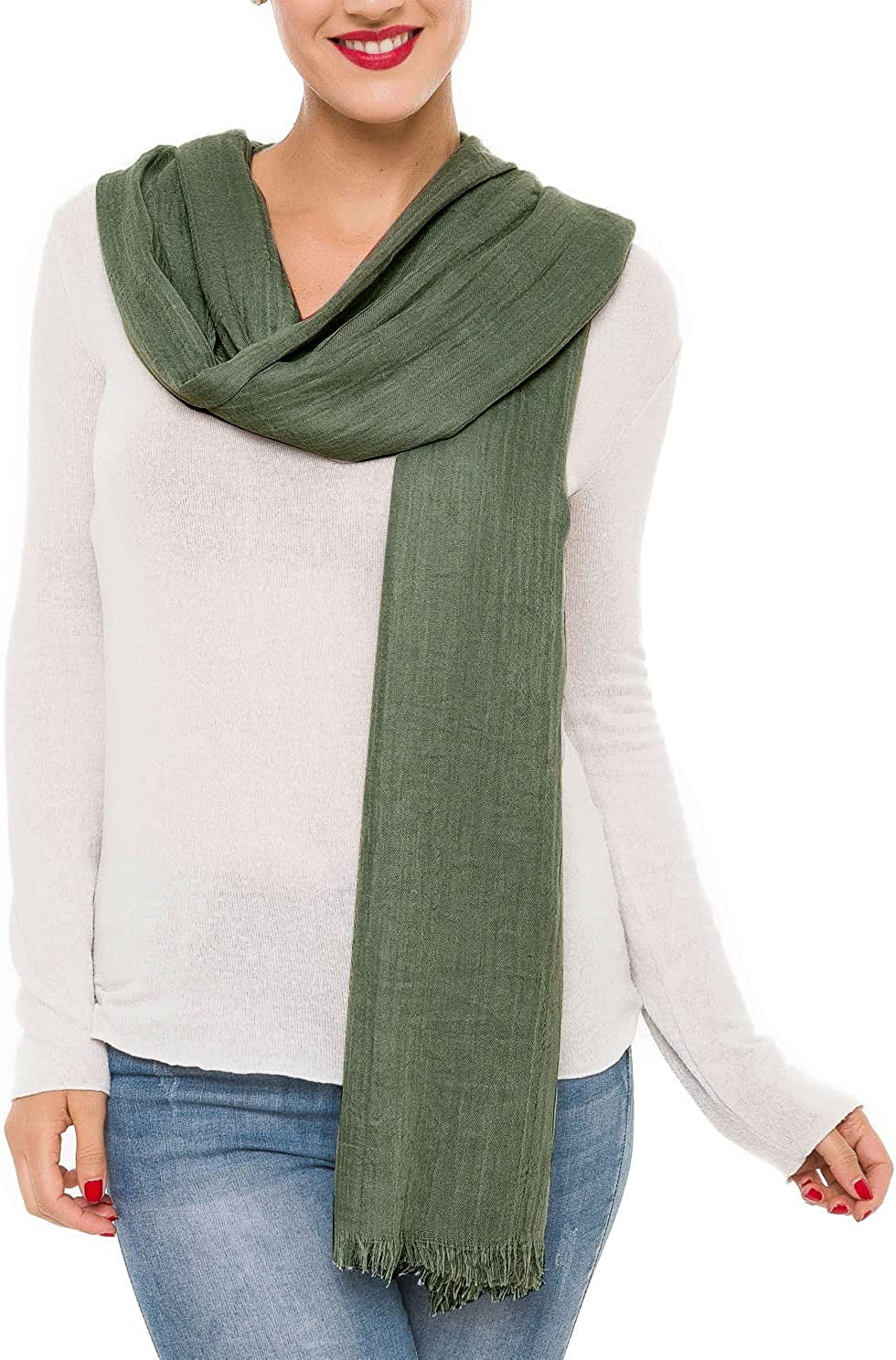 Scarfs for Women Fashion Lightweight Solid Colors Wrap Shawl for Fall Winter Apparel & Accessories > Clothing Accessories > Scarves & Shawls MIMOSITO 2 Fringed Edges, Olive Green  