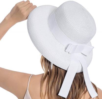 Muryobao Womens Sun Straw Hat Summer UV Protection Travel Foldable Brim Bucket Hat Vintage Cloche Beach Fishing Cap Apparel & Accessories > Clothing Accessories > Hats Muryobao   