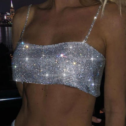 Jeweky Rhinestone Crop Top Sparkly Body Chain Silver Bra Chain Backless Chest Chains Rave Party Body Jewelry Accessories for Women Apparel & Accessories > Jewelry > Body Jewelry JEWEKY   