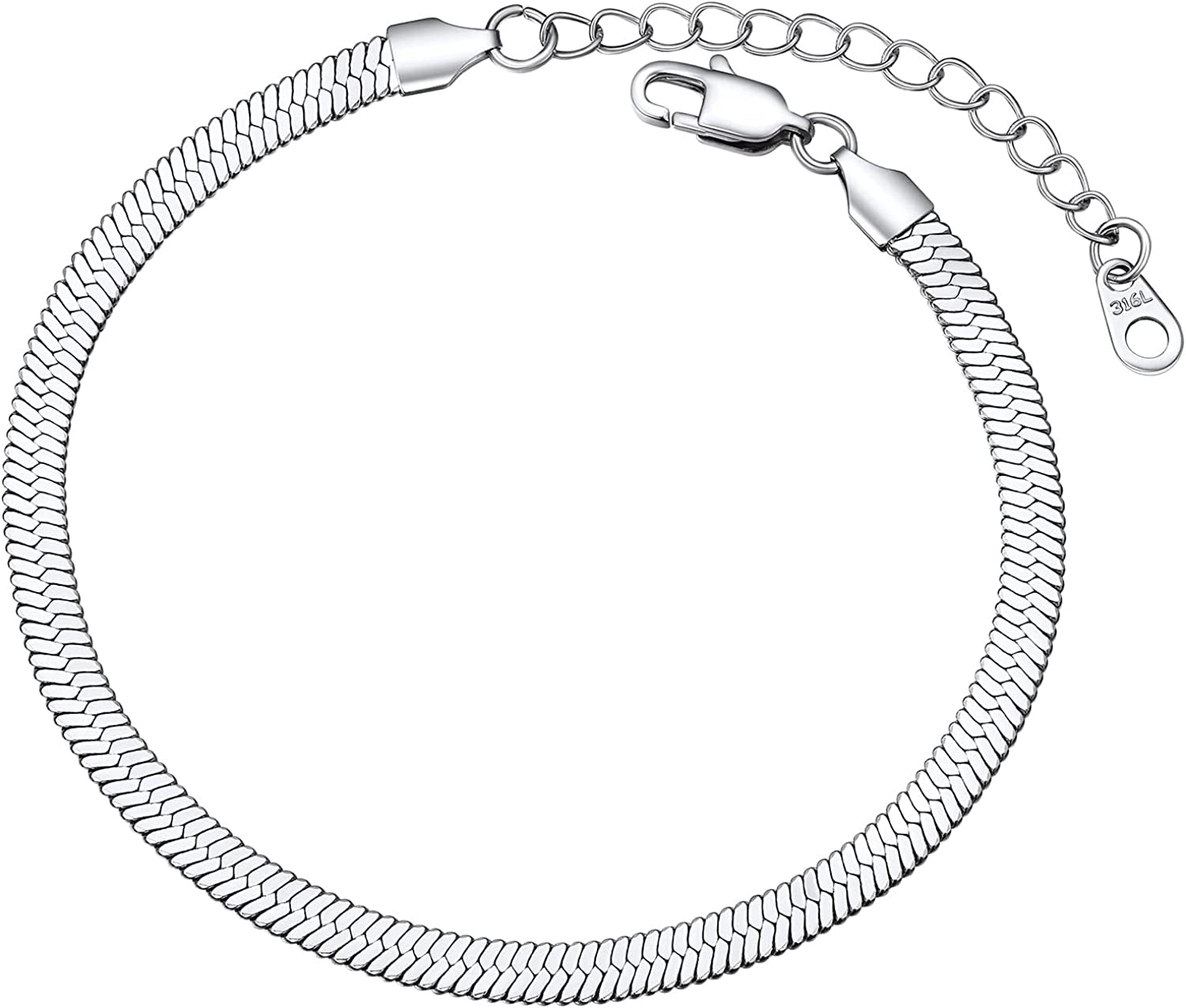 FOCALOOK 18K Gold Plated Flat Snake Chain Link Dainty Ankle Bracelets for Women, Boho Summer Beach Anklet Adjustable Foot Jewelry (4 Colors) Apparel & Accessories > Jewelry > Anklets FOCALOOK JEWELRY C:5mm Steel  