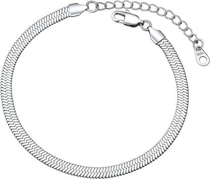 FOCALOOK 18K Gold Plated Flat Snake Chain Link Dainty Ankle Bracelets for Women, Boho Summer Beach Anklet Adjustable Foot Jewelry (4 Colors) Apparel & Accessories > Jewelry > Anklets FOCALOOK JEWELRY C:5mm Steel  