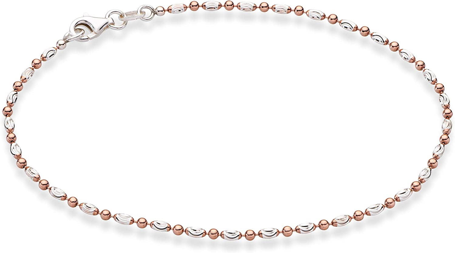 Miabella 925 Sterling Silver Diamond-Cut Oval and round Bead Ball Chain Anklet Ankle Bracelet for Women Teen Girls, Made in Italy Apparel & Accessories > Jewelry > Anklets Miabella rose-gold-plated-silver Length 9 Inches (Small) 