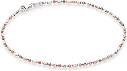 Miabella 925 Sterling Silver Diamond-Cut Oval and round Bead Ball Chain Anklet Ankle Bracelet for Women Teen Girls, Made in Italy Apparel & Accessories > Jewelry > Anklets Miabella rose-gold-plated-silver Length 9 Inches (Small) 