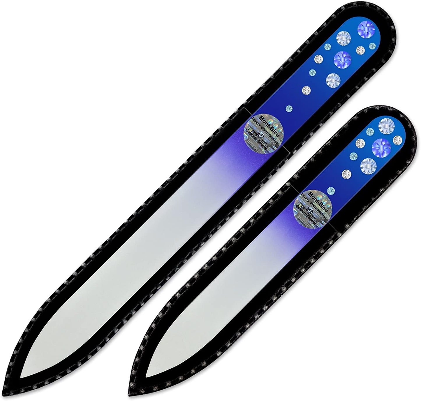 Nail Files - Mont Bleu Set of 2 Glass Nail Files Hand Decorated with Crystals - Czech Tempered Glass - Travel Nail File for Shiny Nails - Crystal Nail Files Health & Beauty > Personal Care > Cosmetics > Cosmetic Tools > Nail Tools Mont Bleu Sapphire - Light Sapphire  
