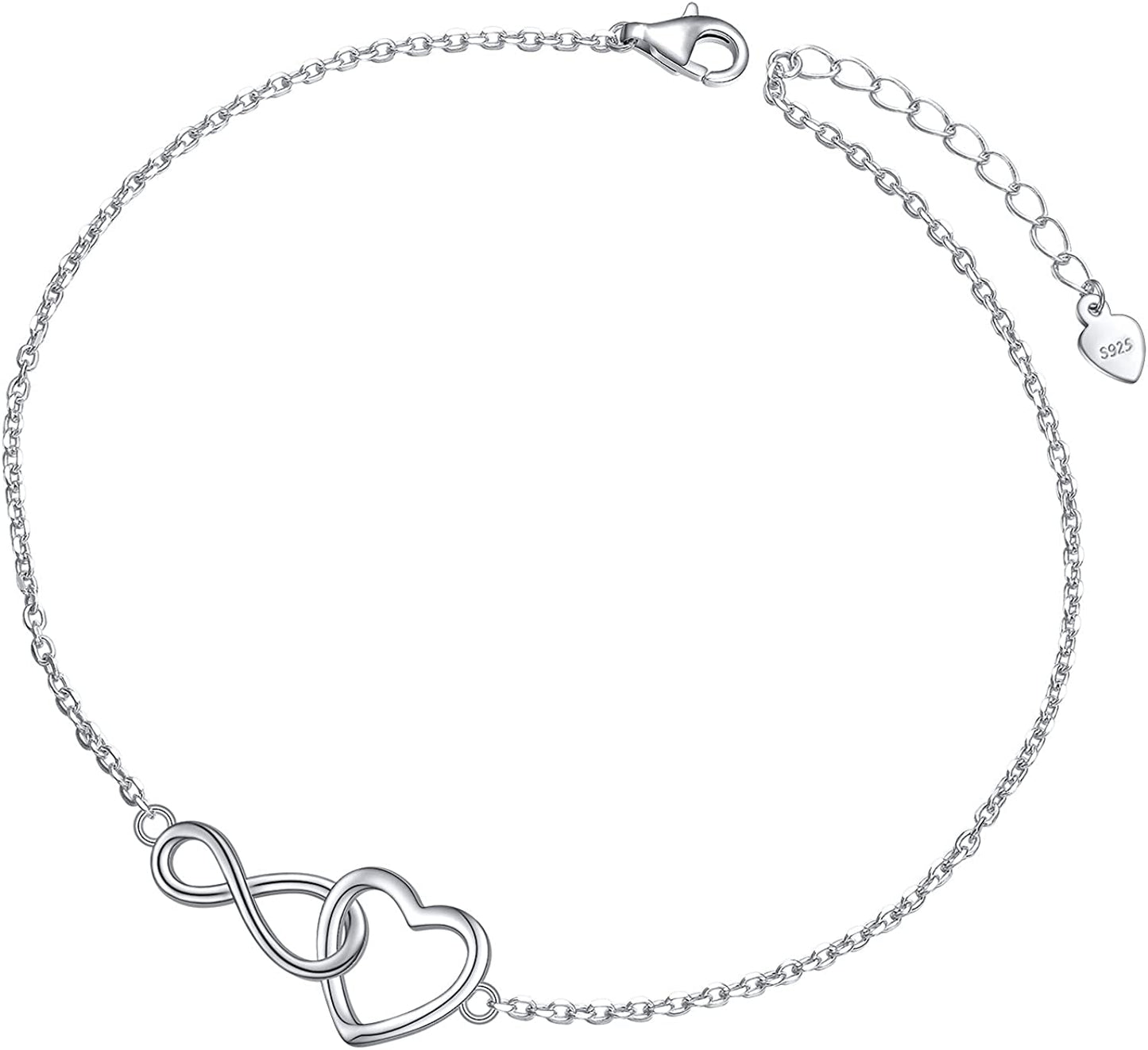 Flyow Anklet for Women S925 Sterling Silver Adjustable Foot Beaded Infinity/Heart/Angel Wing/Turtle Ankle Bracelet Anklets Jewelry Gift Apparel & Accessories > Jewelry > Anklets Silver Light Jewelry heart infinity  