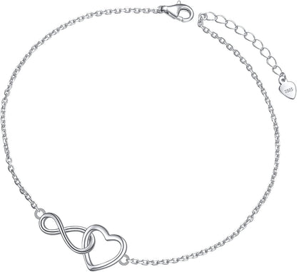 Flyow Anklet for Women S925 Sterling Silver Adjustable Foot Beaded Infinity/Heart/Angel Wing/Turtle Ankle Bracelet Anklets Jewelry Gift Apparel & Accessories > Jewelry > Anklets Silver Light Jewelry heart infinity  