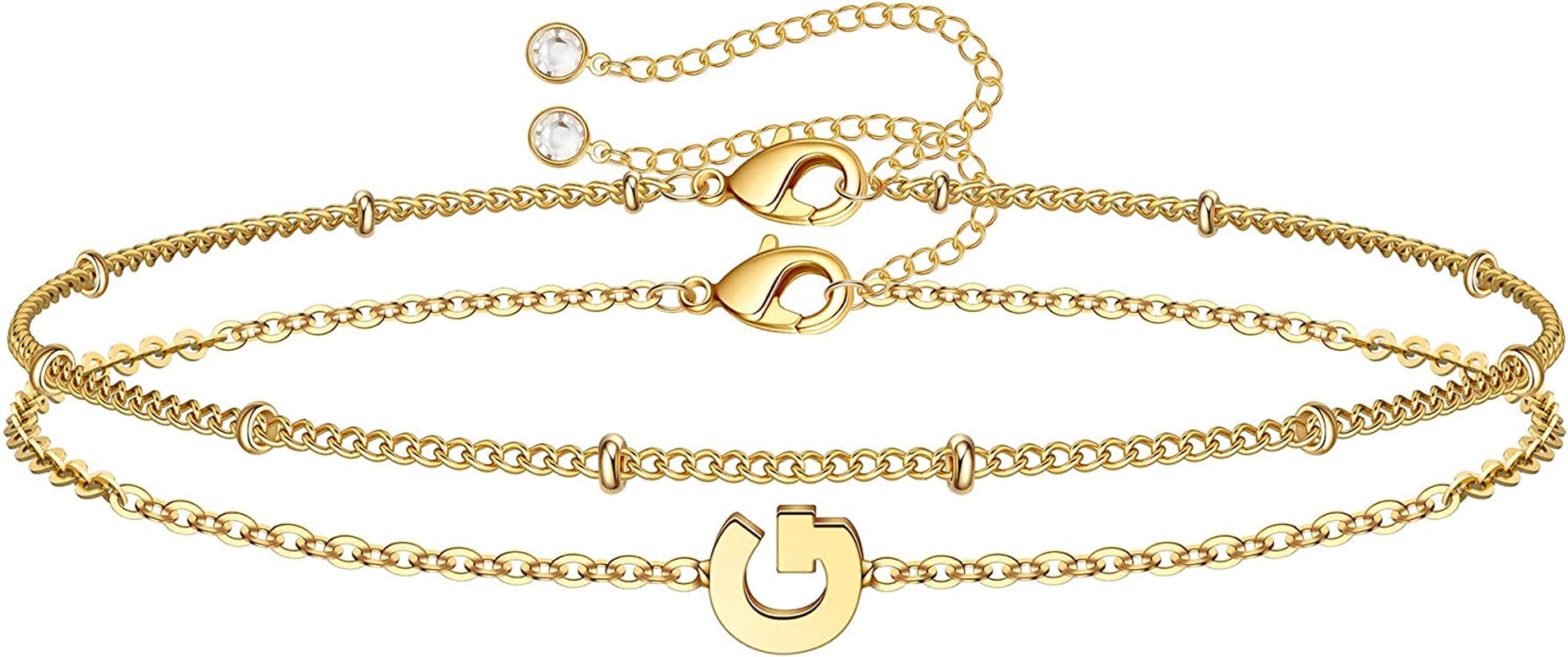 Dainty Gold Initial Bracelets for Women, 14K Gold Plated Dainty Personalized Gold Bracelets Initial Bracelets for Women Teen Girls Jewelry Chain Bracelets for Kids Toddler Little Girls Jewelry Gifts Apparel & Accessories > Jewelry > Bracelets M MOOHAM G  