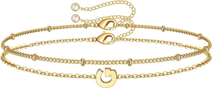 Dainty Gold Initial Bracelets for Women, 14K Gold Plated Dainty Personalized Gold Bracelets Initial Bracelets for Women Teen Girls Jewelry Chain Bracelets for Kids Toddler Little Girls Jewelry Gifts Apparel & Accessories > Jewelry > Bracelets M MOOHAM G  