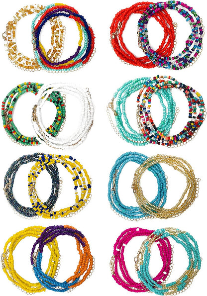 Tornito 16-18Pcs Belly Waist Necklace Chain Summer Jewelry Bikini Body Chain for Women African Waist Bead Set Stretchy Elastic String Multi-Color Sexy Bracelet Anklet Apparel & Accessories > Jewelry > Body Jewelry Tornito A:16Pcs, Fishing Line Thread  