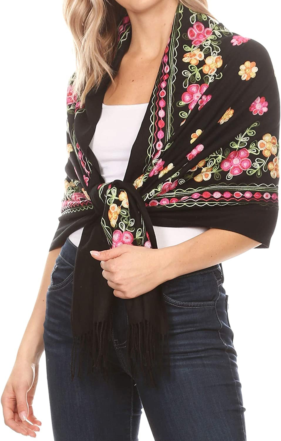 Sakkas Ginata Women'S Large Casual Super Soft Embroidery Scarf Shawl Wrap Stole Apparel & Accessories > Clothing Accessories > Scarves & Shawls Sakkas Pink Yellow One Size Regular 