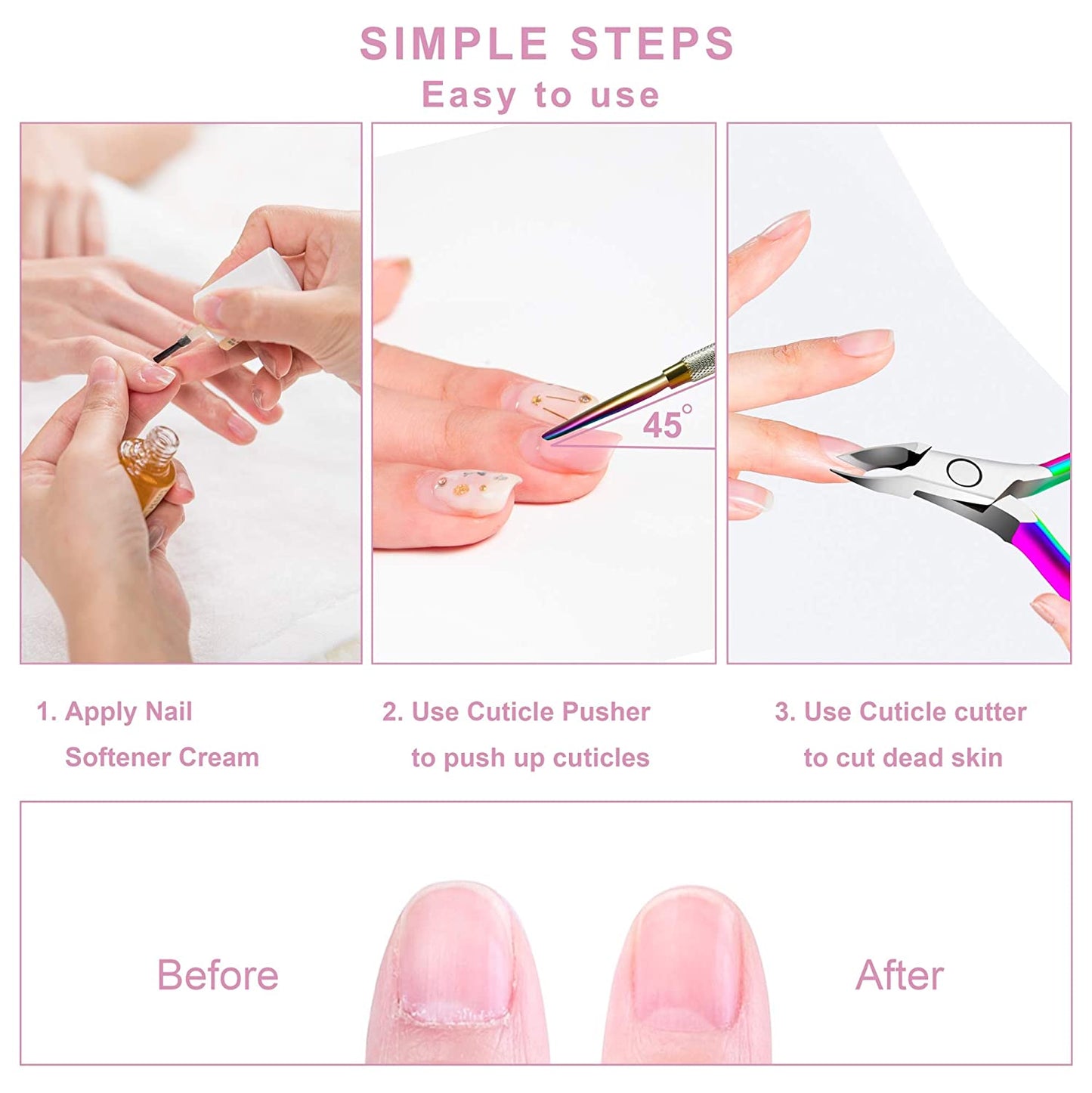 Cuticle Kit - 3 in 1 Cuticle Care Kit - Cuticle Nipper, Cuticle Cutter and Cuticle Scrapper - Perfect Nail Cuticle Kit for Women at Home Manicure Set - Stylish and Efficient Nail Tools Health & Beauty > Personal Care > Cosmetics > Cosmetic Tools > Nail Tools KENED   