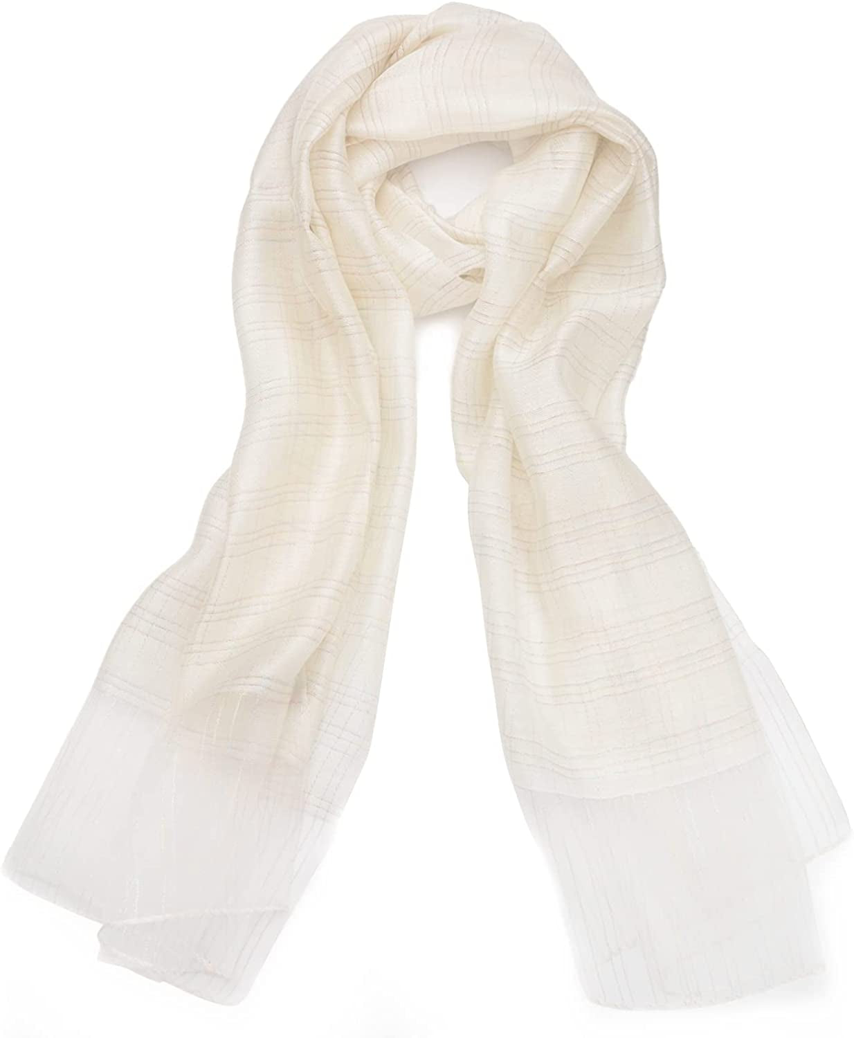 SNUG STAR Cotton Silk Scarf Elegant Soft Wraps Color Shade Scarves for Women Apparel & Accessories > Clothing Accessories > Scarves & Shawls SNUG STAR Colored Thread - White  