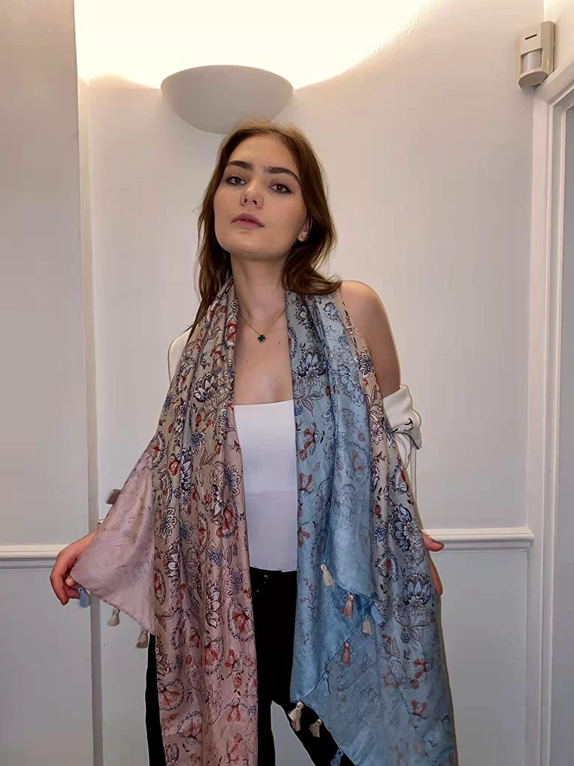 FRAIFICE Lightweight Scarf for Women for Spring Summer Fall Geometric Scarves Shawl Wrap Pashimina with Tassels Apparel & Accessories > Clothing Accessories > Scarves & Shawls FRAIFICE   