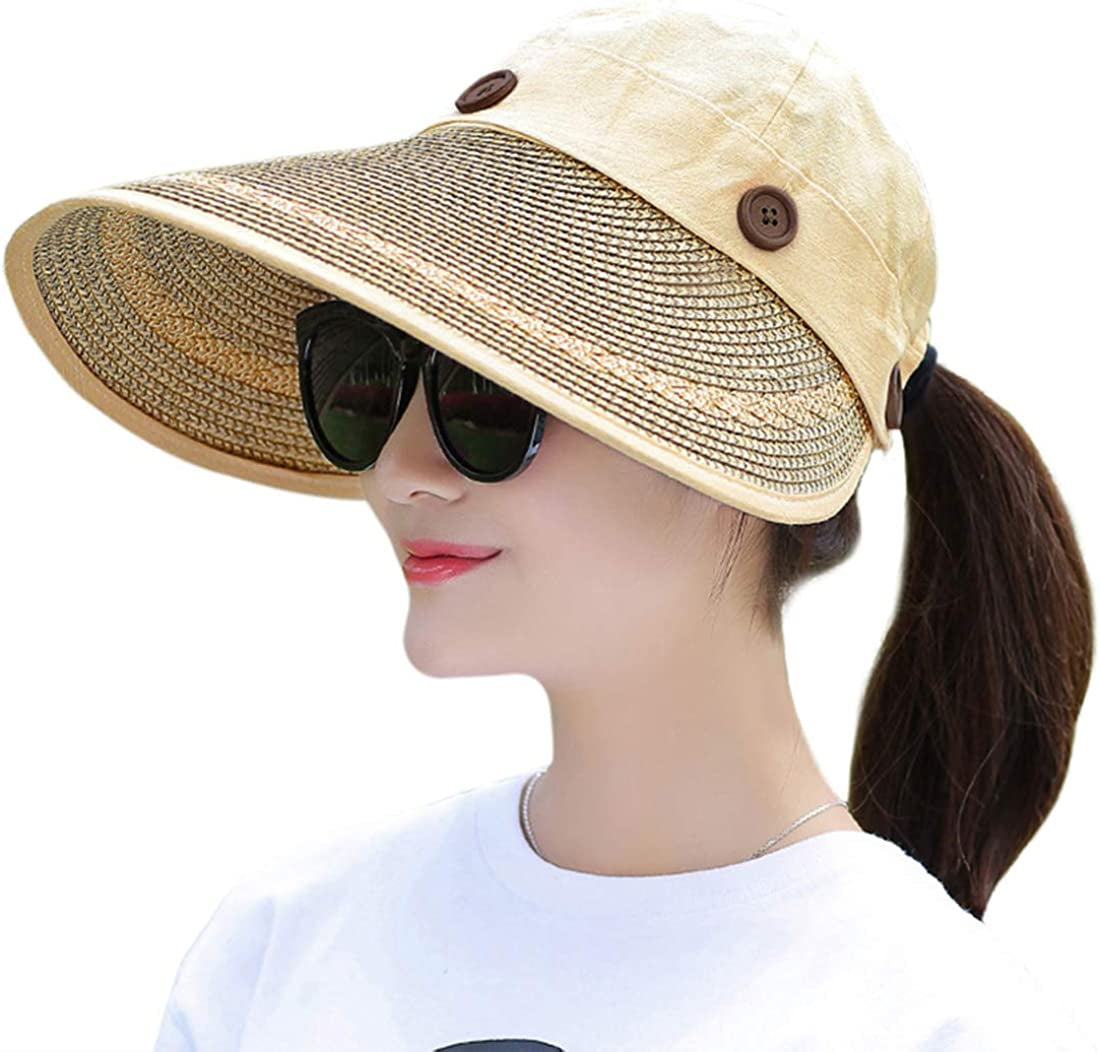 Muryobao Women'S Reversible 2-In-1 Wide Brim Floppy Hat UV Protection Hats for Beach Glof Apparel & Accessories > Clothing Accessories > Hats Muryobao Khaki  