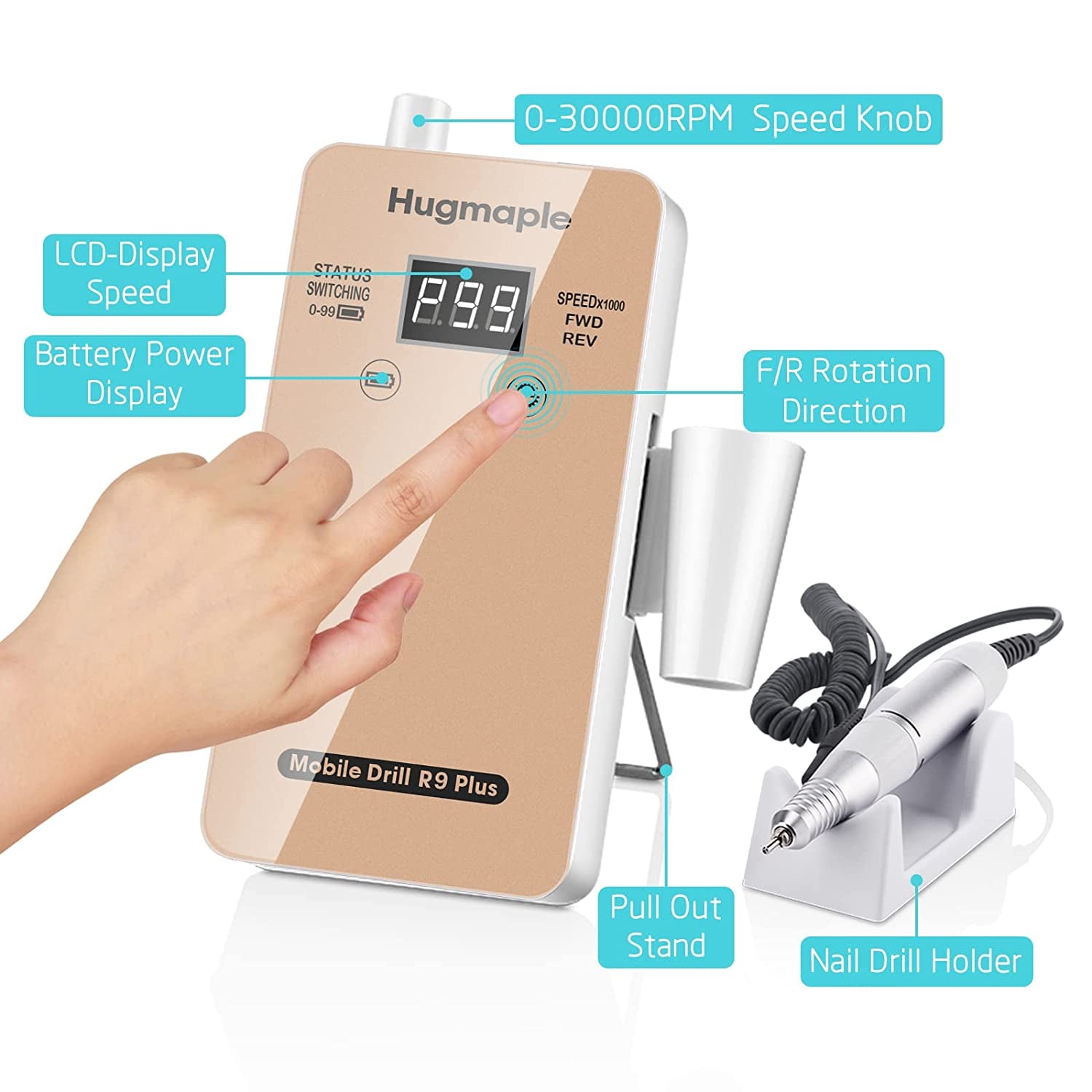 Professional Nail Drills Set for Acrylic Nails, 30000Rpm Electric Nail Drill Machine, Portable Nail Efile Drill Machine Manicure Pedicure Tools for Beginners and Salon Use (Gold) Health & Beauty > Personal Care > Cosmetics > Cosmetic Tools > Nail Tools HUGMAPLE   