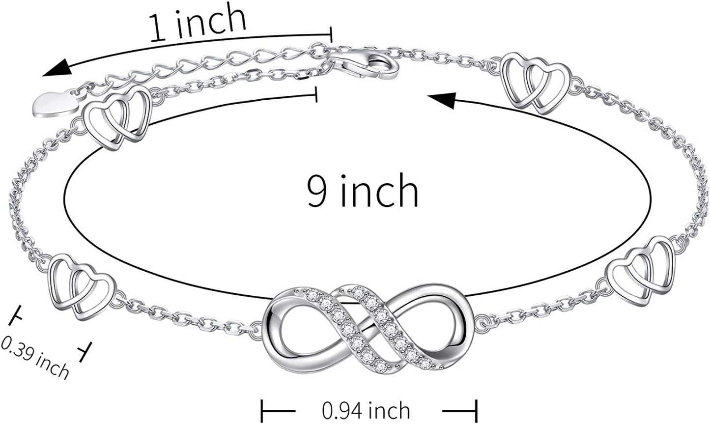 Infinity Anklet 925 Sterling Silver for Women Girls Adjustable Heart Ankle Bracelet Boho Beach Foot Chain 9+1 Inch Charm Jewelry Best Birthday Gifts Apparel & Accessories > Jewelry > Anklets FLYOW   