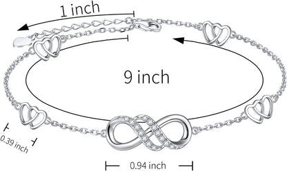Infinity Anklet 925 Sterling Silver for Women Girls Adjustable Heart Ankle Bracelet Boho Beach Foot Chain 9+1 Inch Charm Jewelry Best Birthday Gifts Apparel & Accessories > Jewelry > Anklets FLYOW   