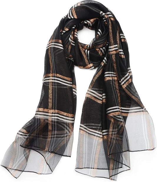 SNUG STAR Cotton Silk Scarf Elegant Soft Wraps Color Shade Scarves for Women Apparel & Accessories > Clothing Accessories > Scarves & Shawls SNUG STAR Golden Thread - Dark Grey  