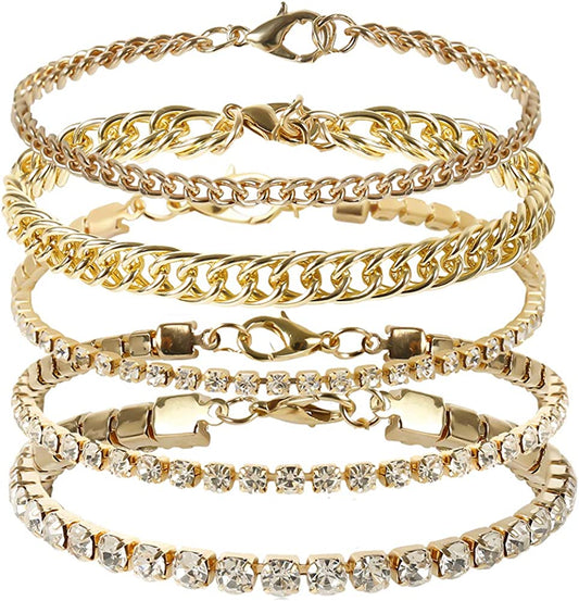 Kelistom Cuban Link Rhinestone Tennis Anklet Set for Women Teen Girls, 18K Gold or White Gold Plated Chain Ankle Bracelets for Women with Extension Apparel & Accessories > Jewelry > Anklets kelistom 1-gold  