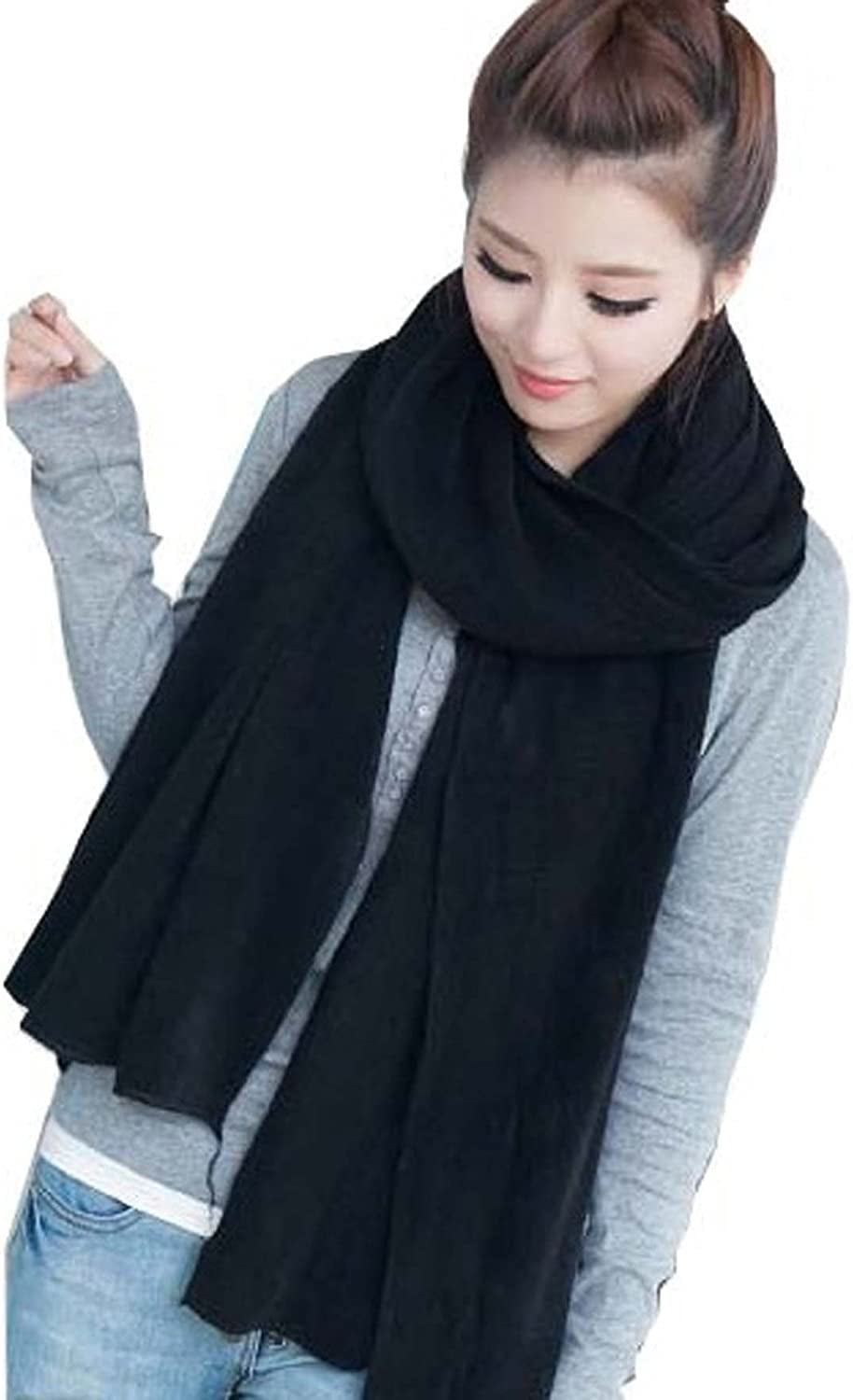 Wander Agio Women'S Warm Long Shawl Winter Warm Large Scarf Pure Color Apparel & Accessories > Clothing Accessories > Scarves & Shawls Wander Agio Black  