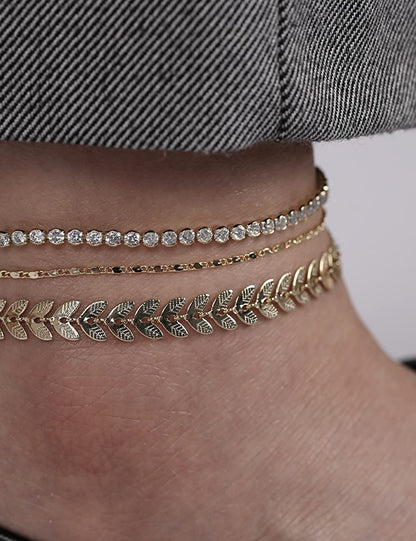 Gold Ankle Bracelets for Women 14K Gold Plated Anklet Silver Tennis Rose Quartz Cross Bead Herringbone Snake Paperclip Chain Cubic Zirconia Dainty Layered Anklet Set 3Pcs Apparel & Accessories > Jewelry > Anklets WeSparking   